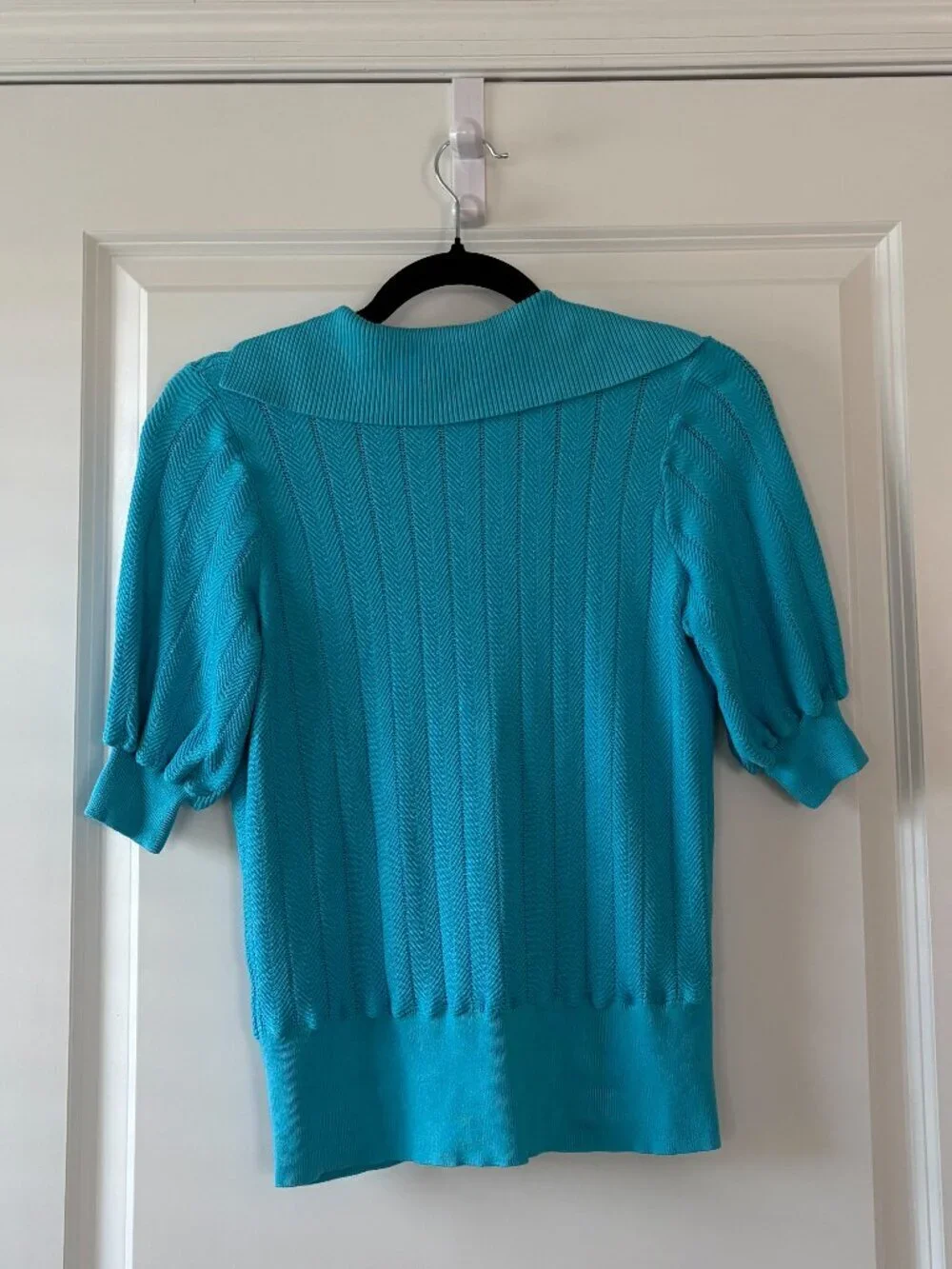Talbots Azure Blue Tipped Johnny Collar Polo Sweater Size Petite P